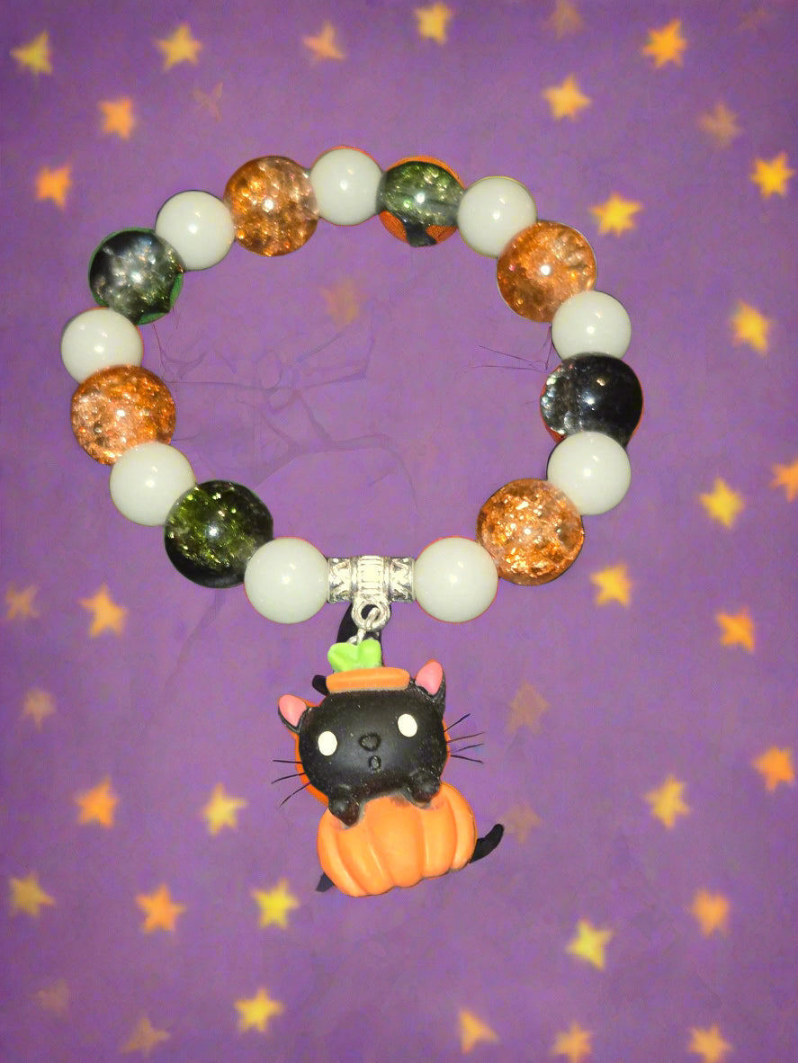 Halloween kids bracelet pumpkin cat