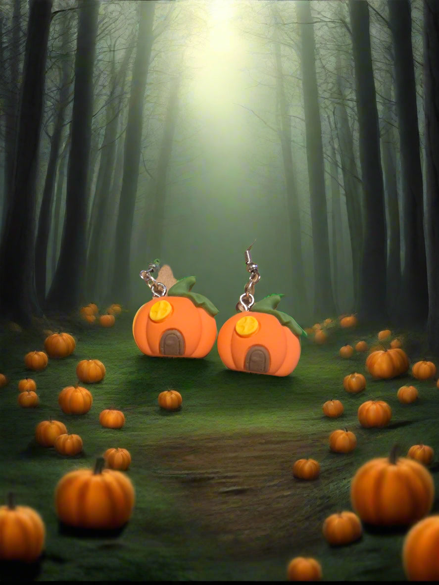 Halloween earrings pumpkin house