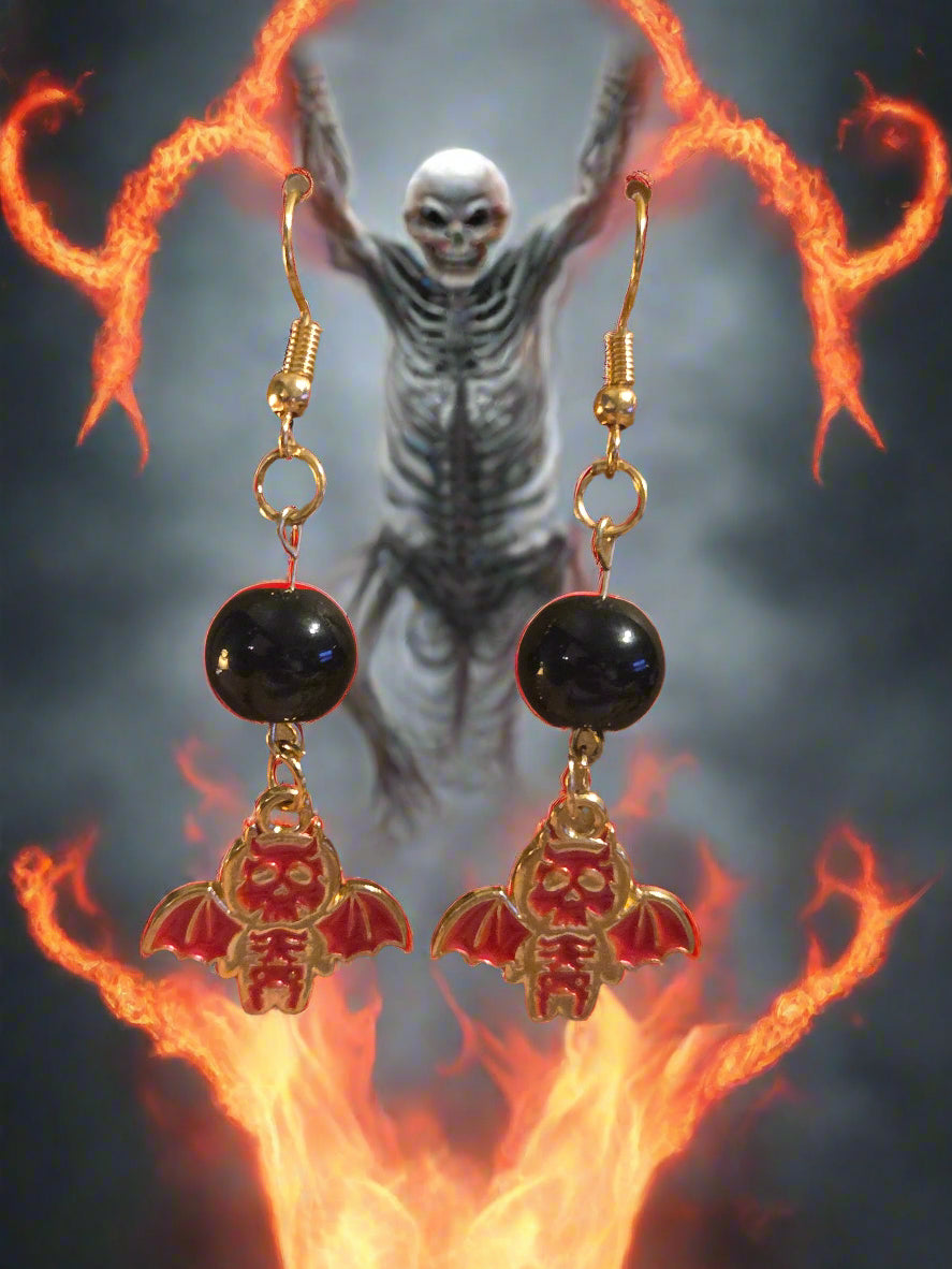 Halloween earring red skeleton demon