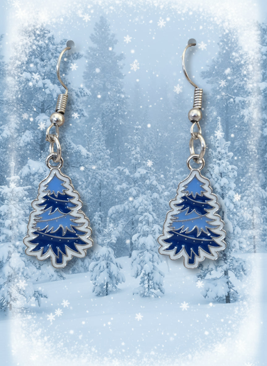 Winter Earrings blue trees