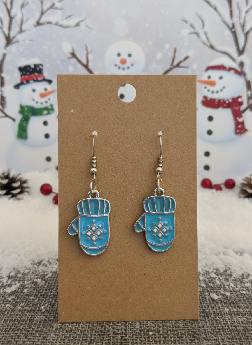 Winter Earrings blue mittens