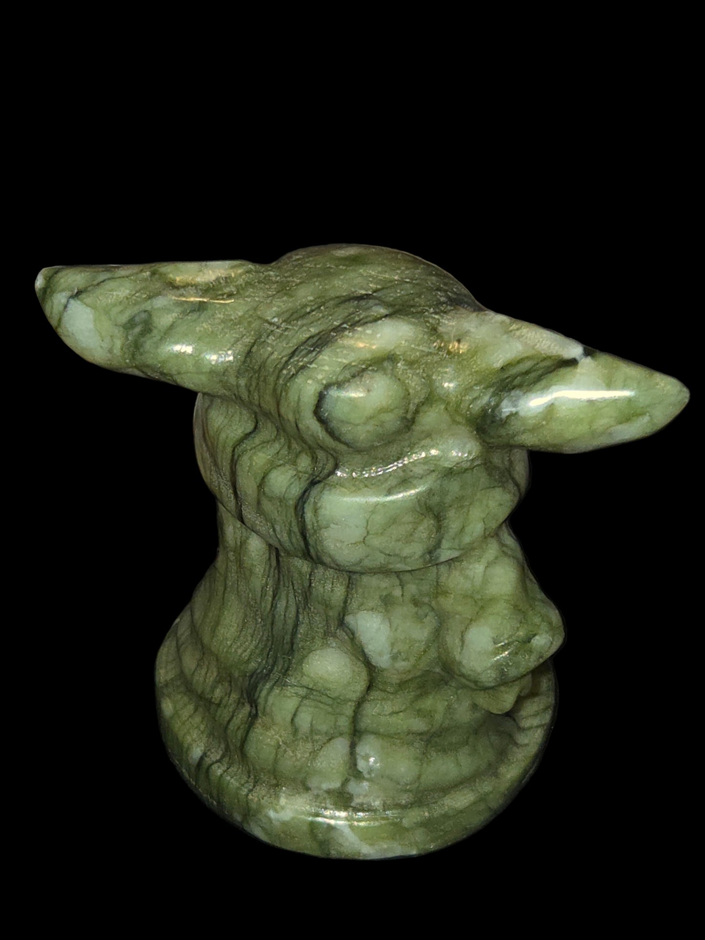 Grogu carving moss agate