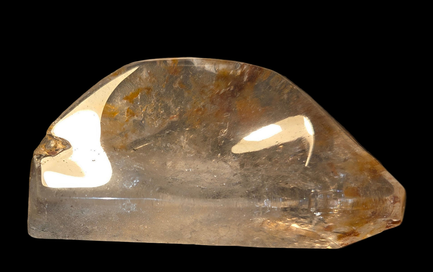 Clear quartz dish with inclusions