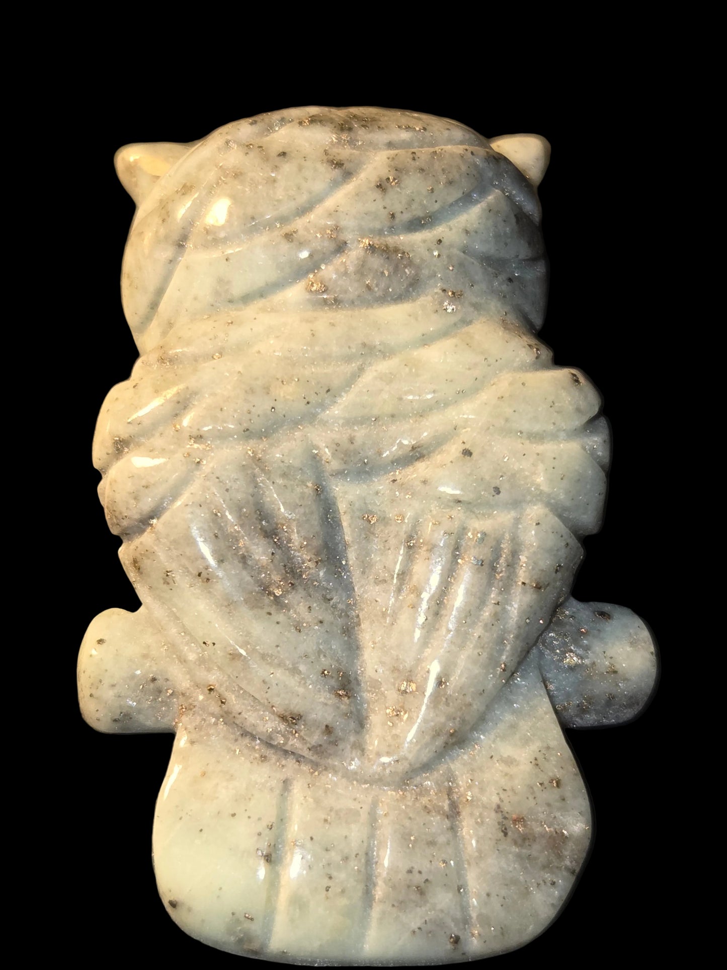 Granite with pyrite owl carving