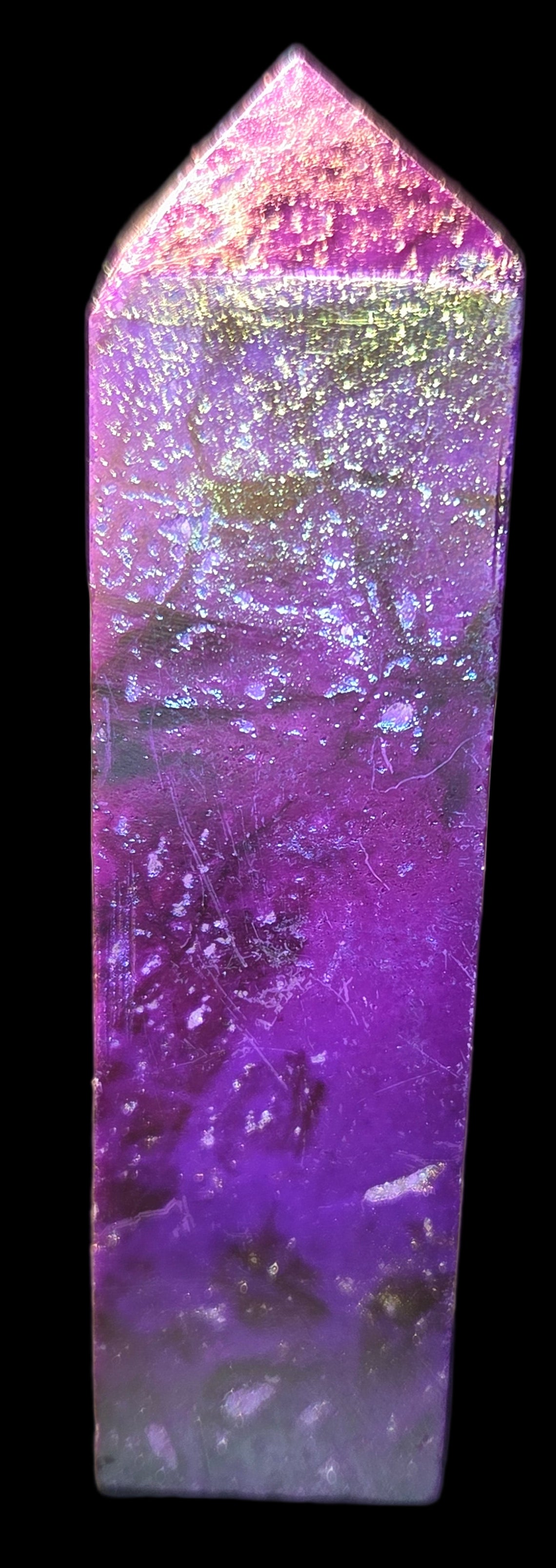 Purple aura quartz crystal
