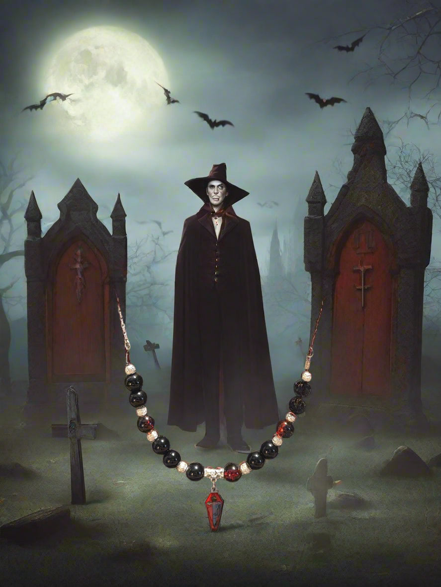 Halloween necklace red coffin