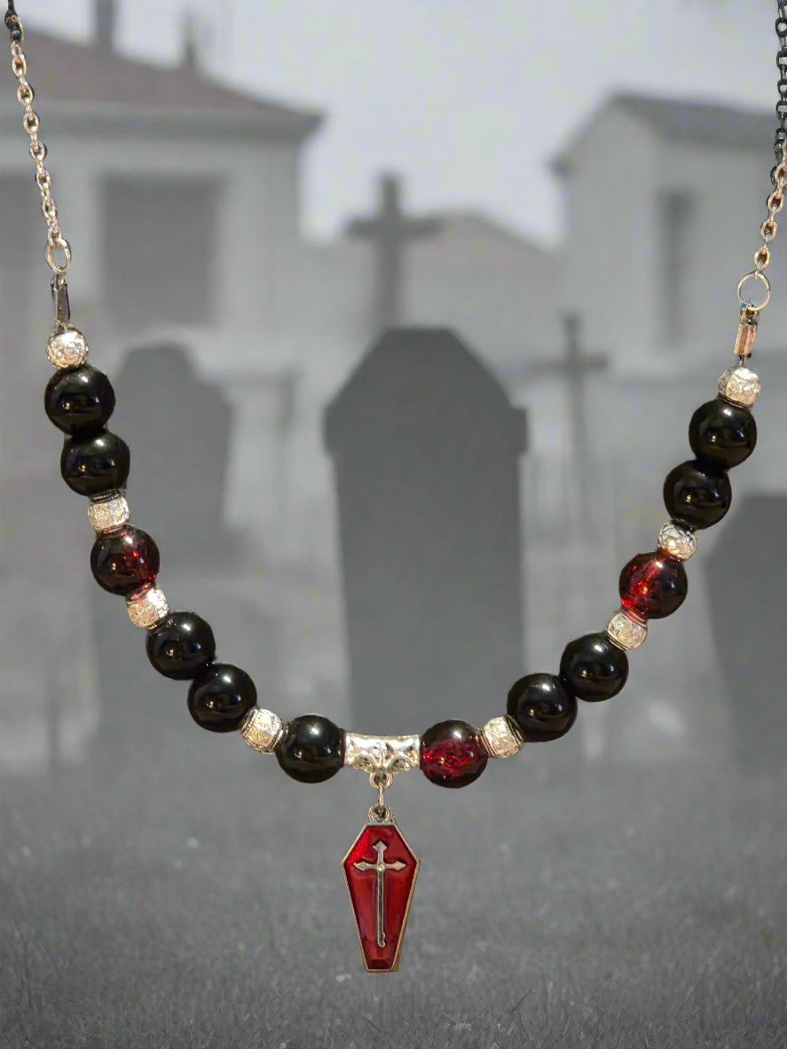 Halloween necklace red coffin