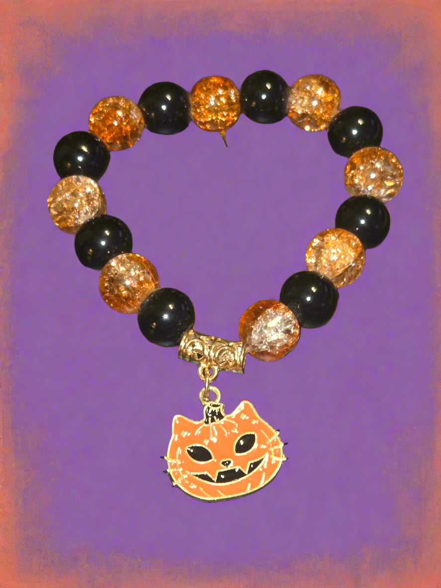 Halloween adult bracelet pumpkin cat