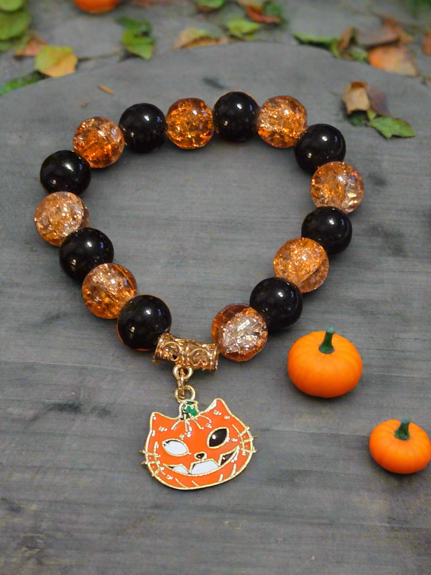 Halloween adult bracelet pumpkin cat