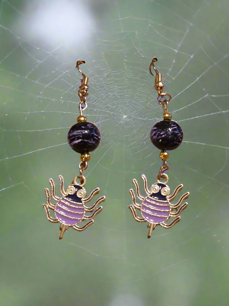 Halloween earrings purple spider