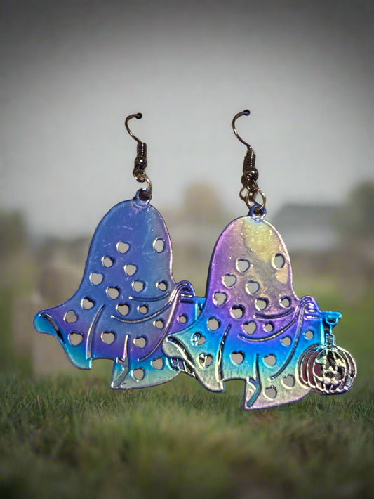 Halloween earring metal ghost with pumpkin