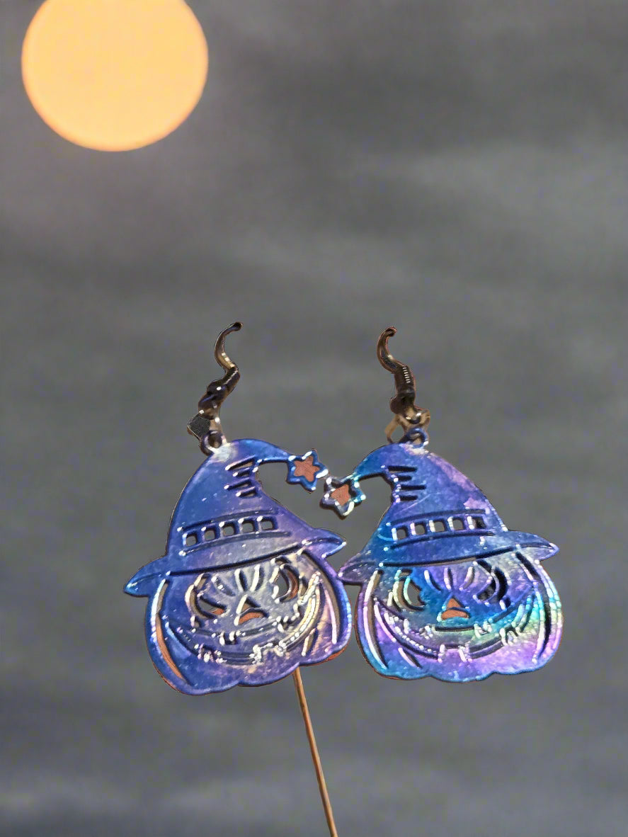 Halloween earrings metal pumpkin witch