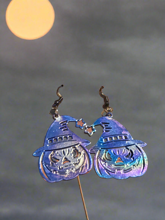 Halloween earrings metal pumpkin witch