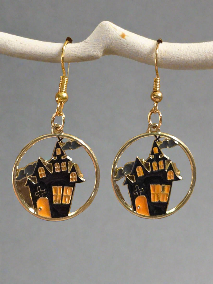 Halloween earring metal haunted house