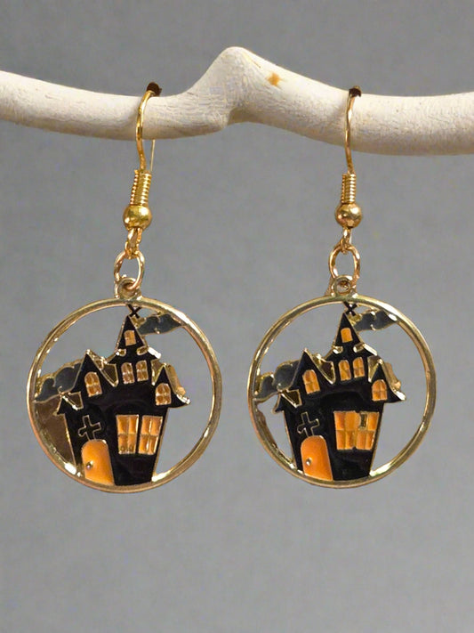Halloween earring metal haunted house
