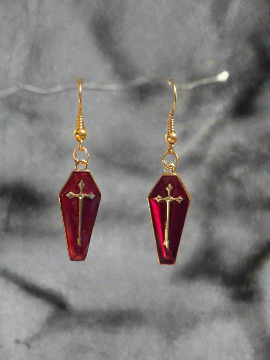 Halloween earrings red coffin