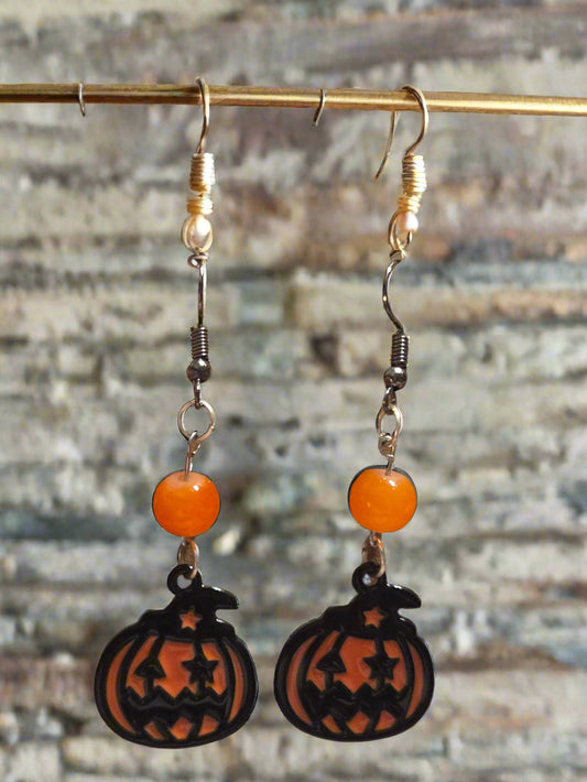 Halloween earrings black and orange pumpkin