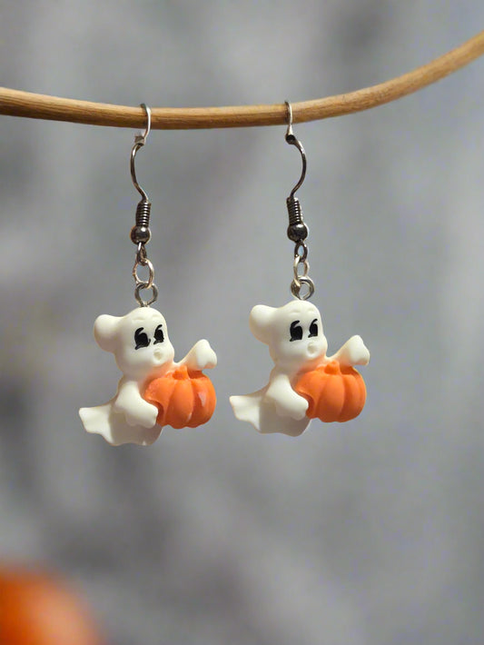 Halloween earring ghost with pumpkin