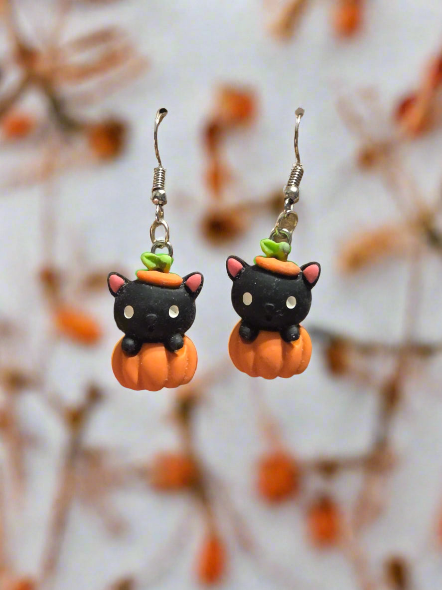 Halloween earring cat pumpkin