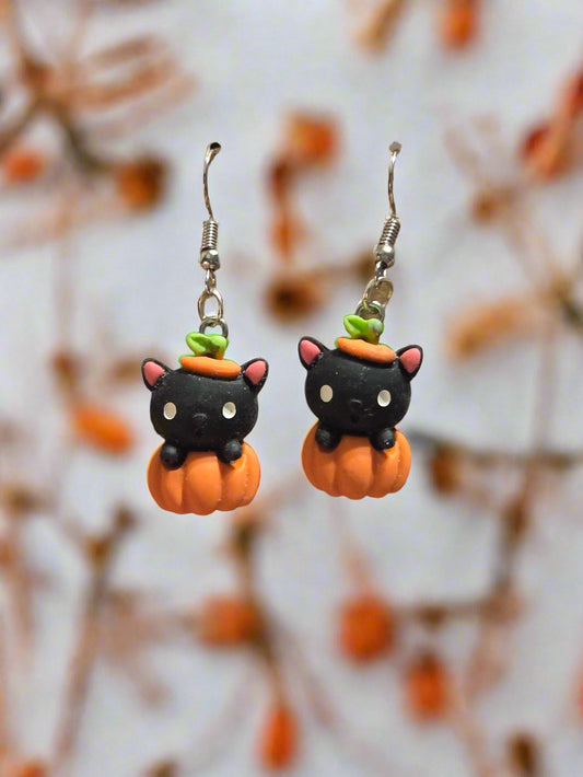 Halloween earring cat pumpkin