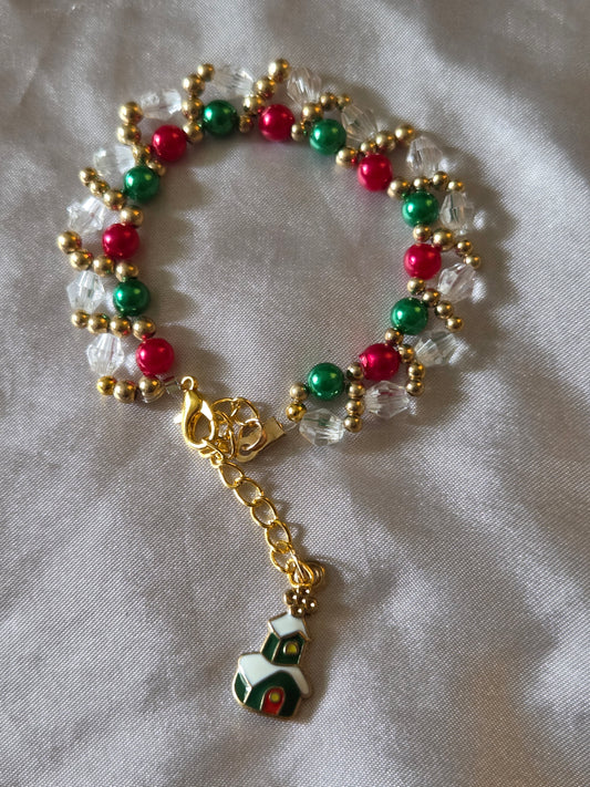 Christmas bracelet with schoolhouse charm
