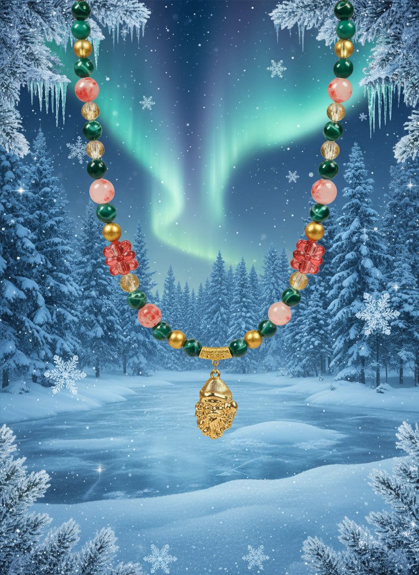 Christmas Necklace Gold Santa