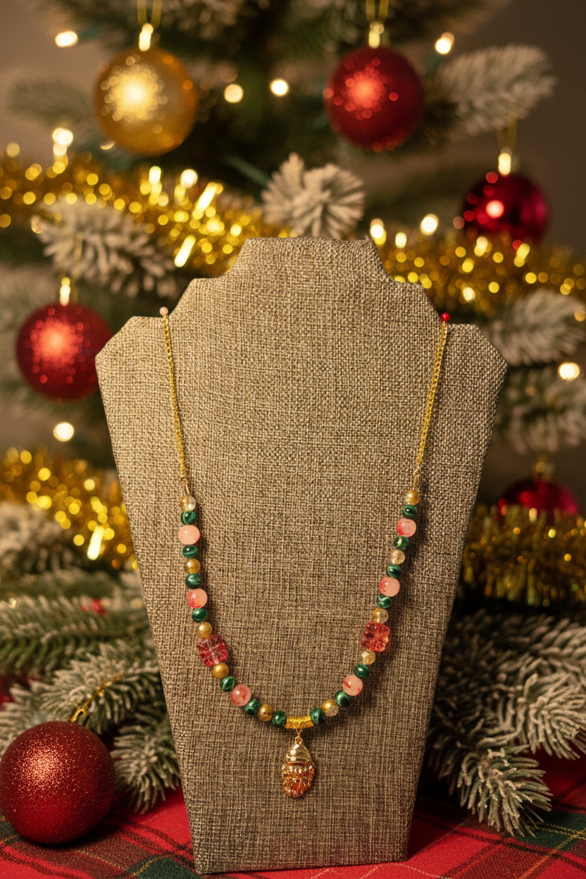 Christmas Necklace Gold Santa