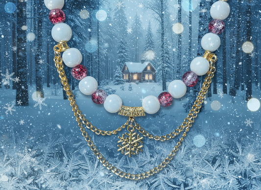 Christmas Necklace Red and Gold Snowflake