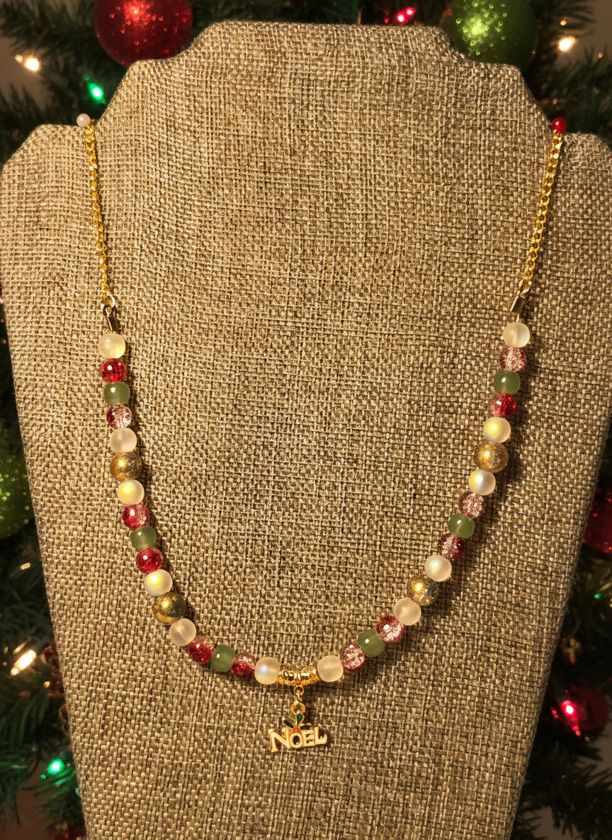 Christmas Necklace Gold Noel