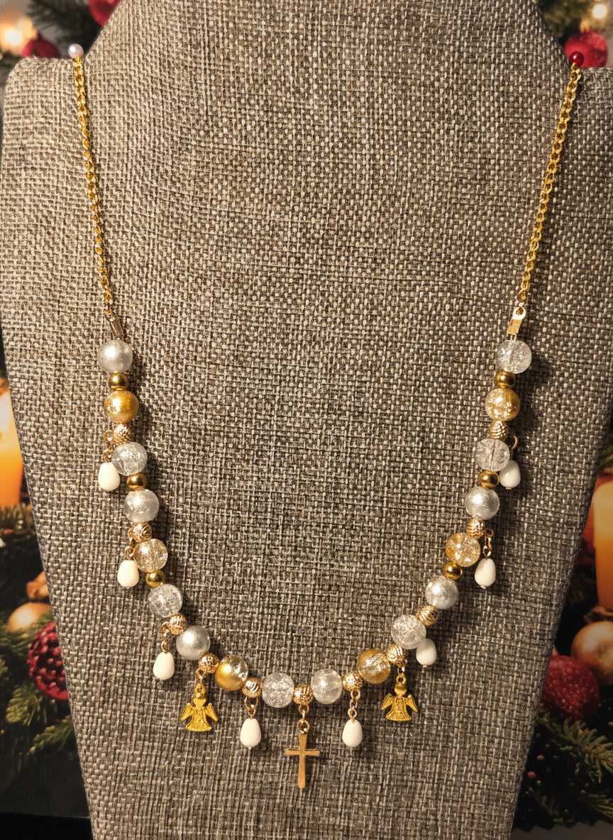 Christmas Necklace Gold and Silver cross