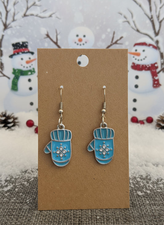 Winter Earrings blue mittens