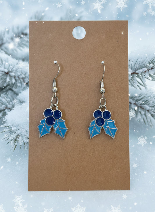 Winter Earrings Blue Holly
