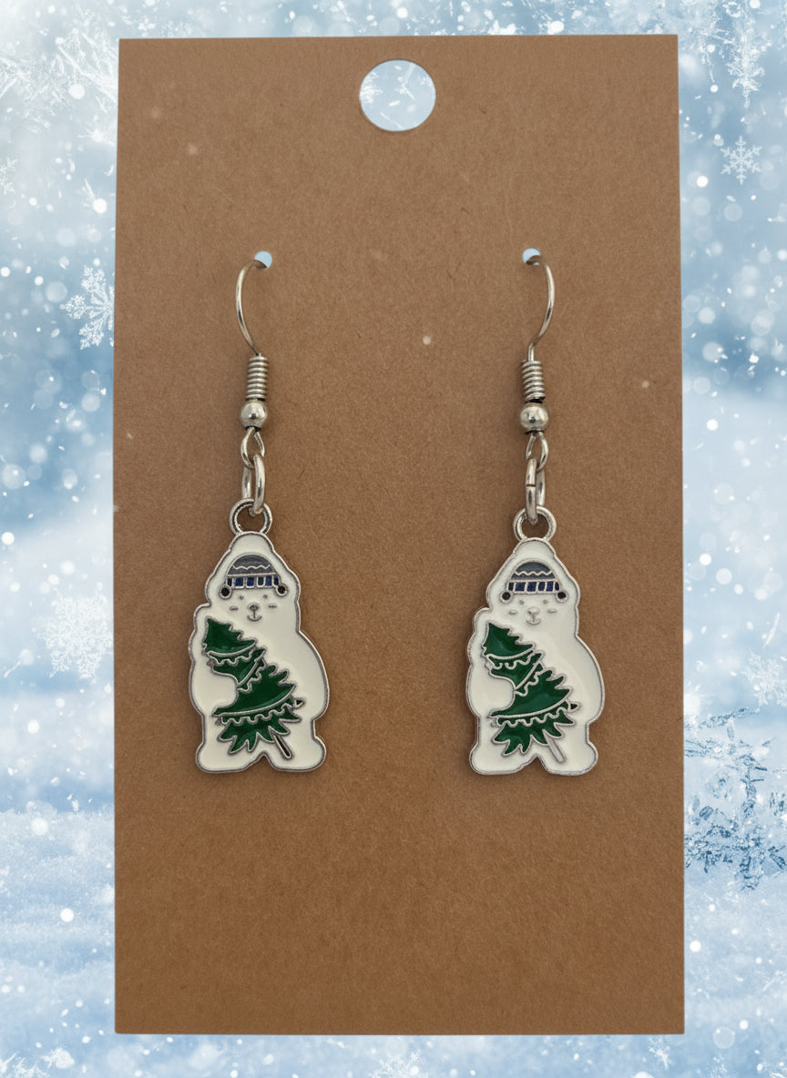 Winter Earrings polar bear with tree