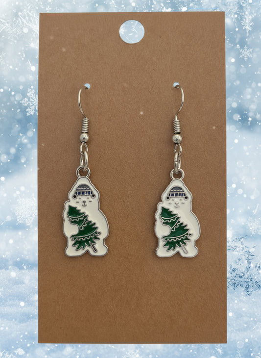 Winter Earrings polar bear with tree