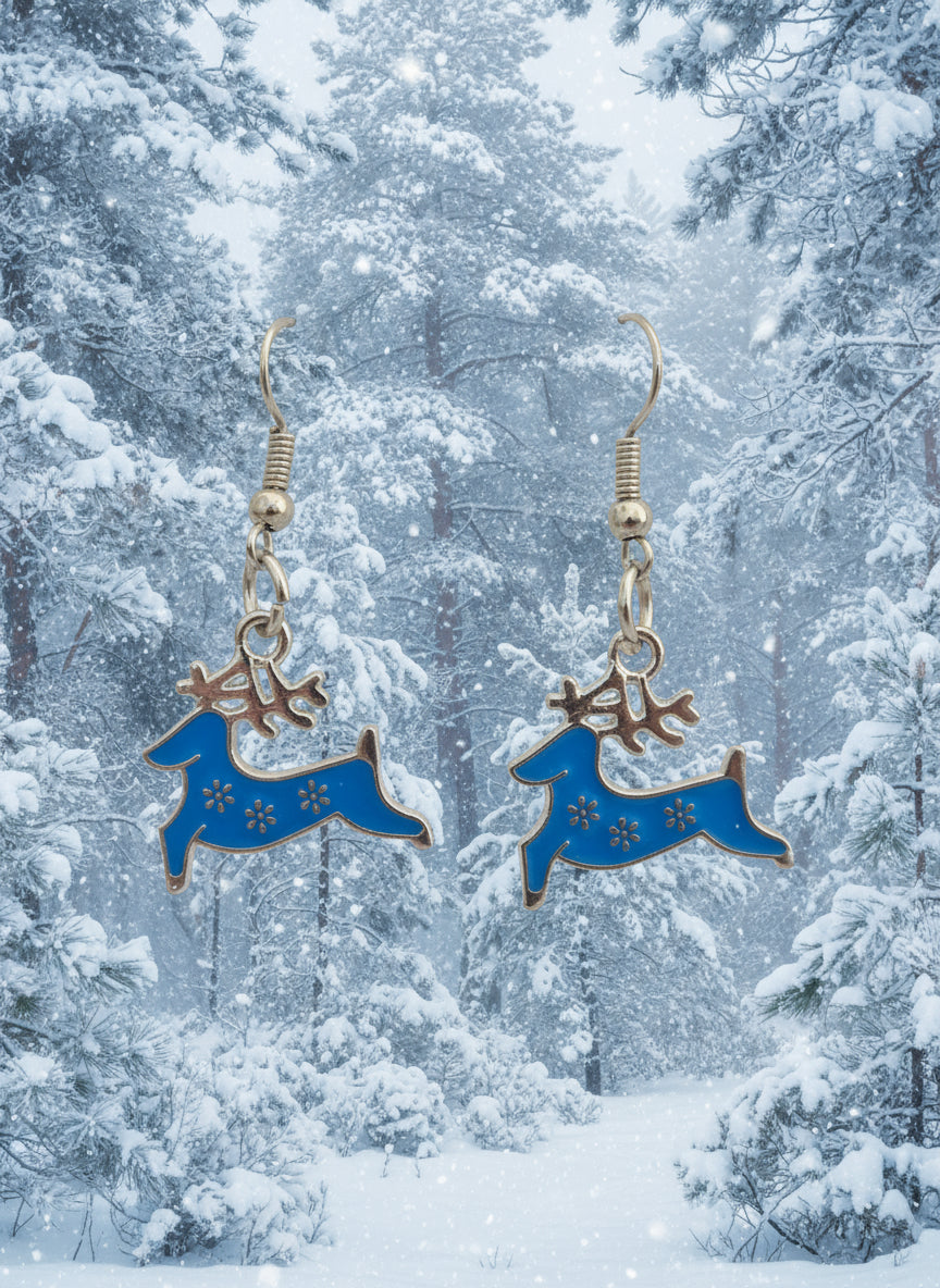 Winter Earrings blue reindeer