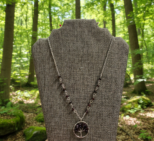 Garnet tree of life necklace