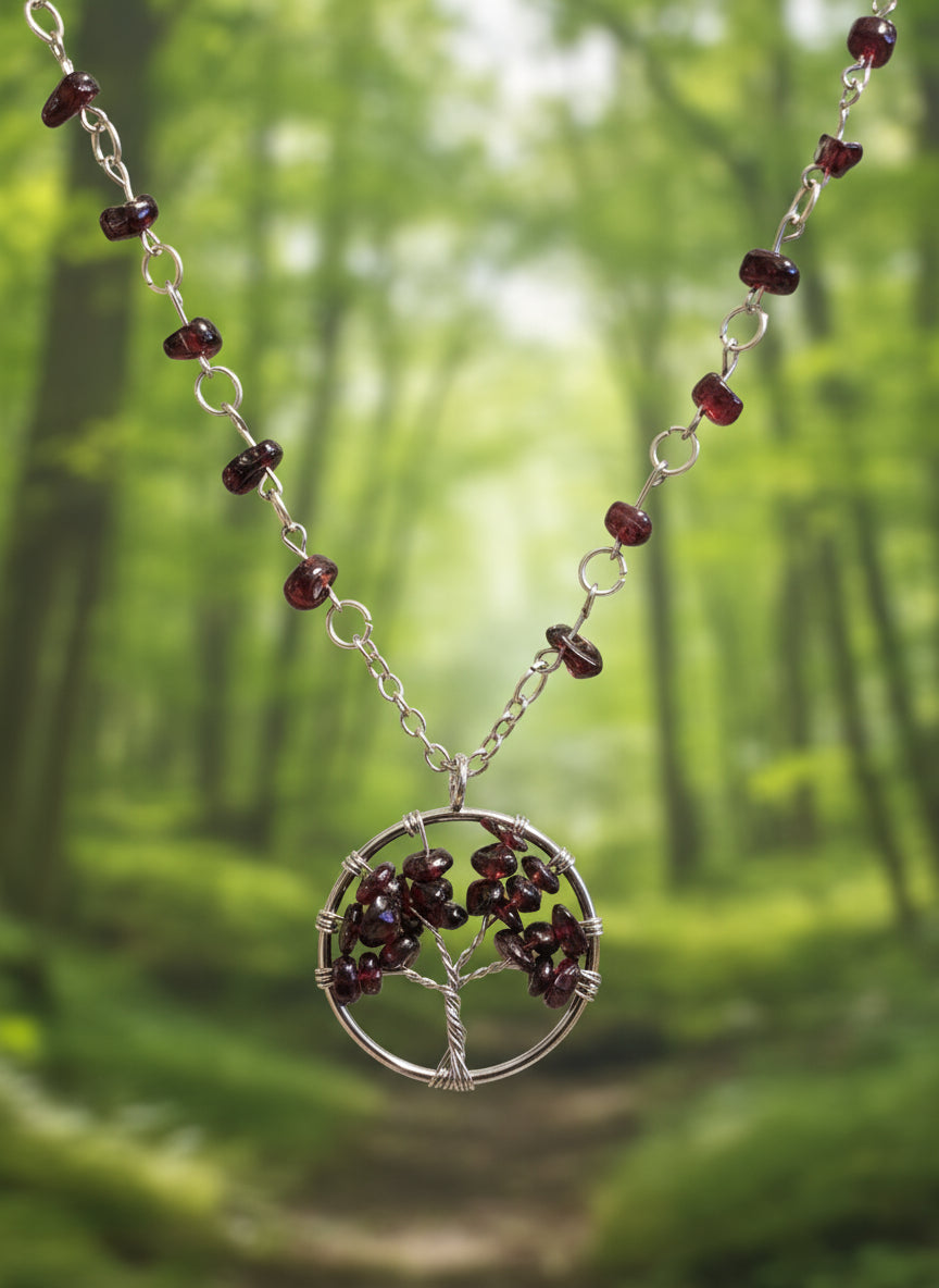 Garnet tree of life necklace