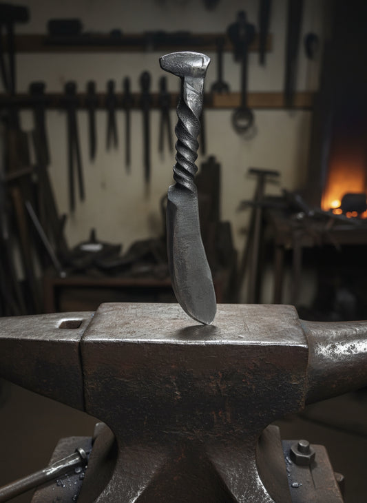Railroad spike knife with forge scale knife F