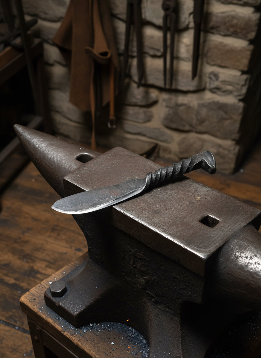 Railroad spike knife with forge scale knife F