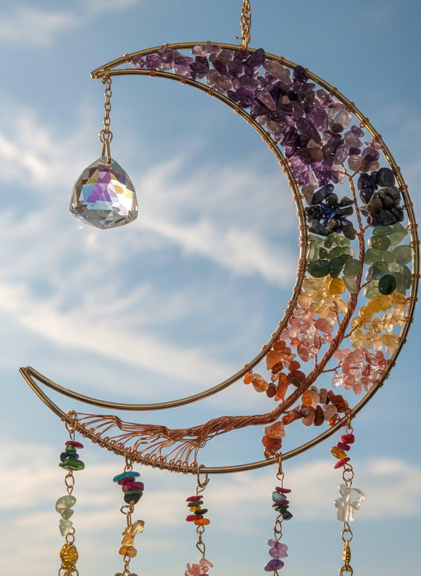 Seven chakra moon suncatcher