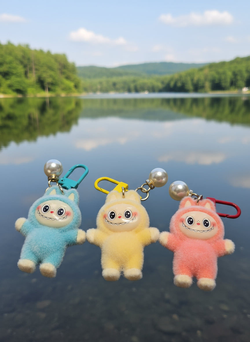 Authentic pop mart the monster the Labubu keychain Fuzzy Labubu keychain