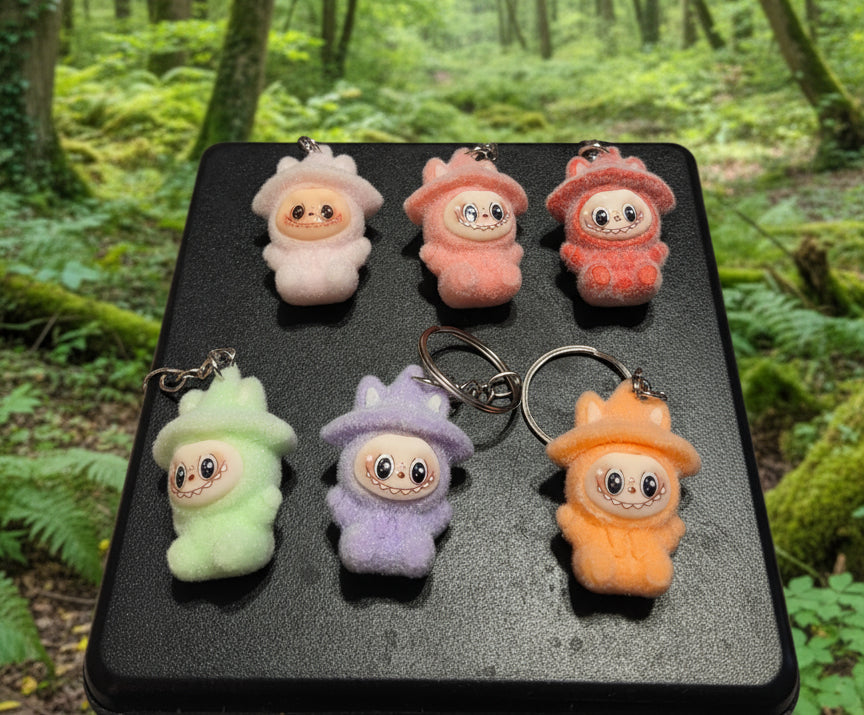 Authentic pop mart the monster the Labubu keychain Fuzzy Hat Labubu keychain