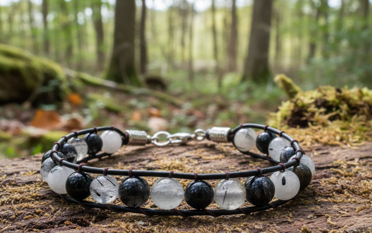 Black turmeline men's bracelet