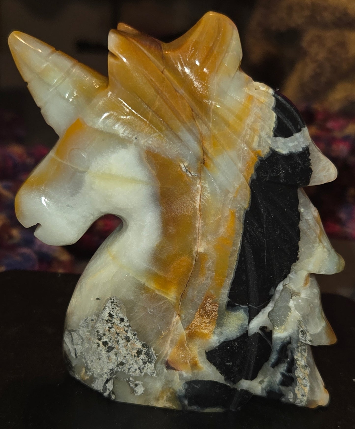 Bumblebee jasper unicorn carving