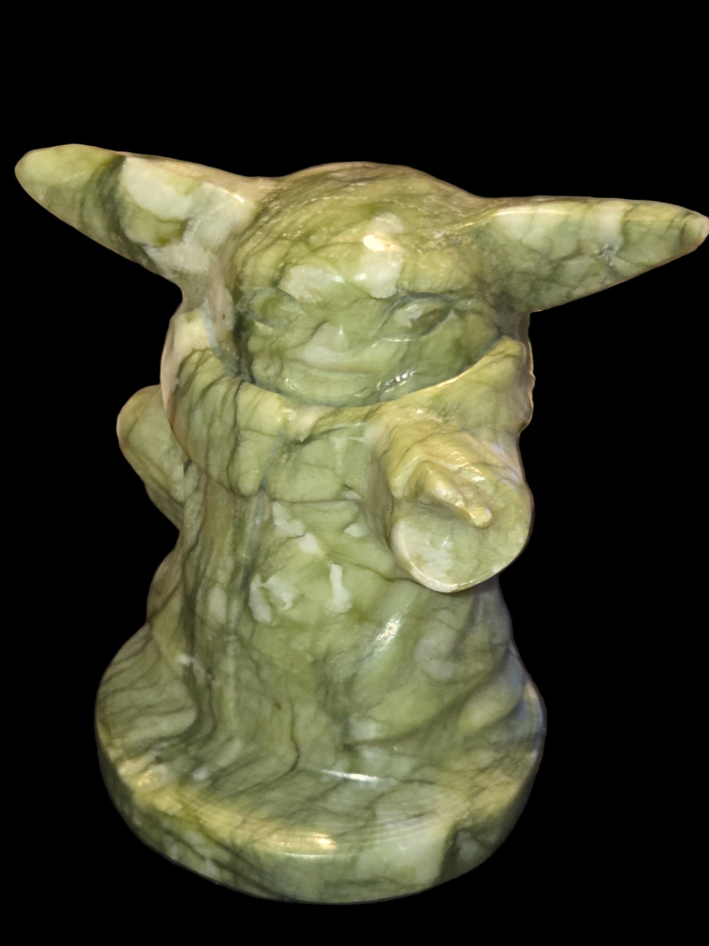 Grogu carving moss agate