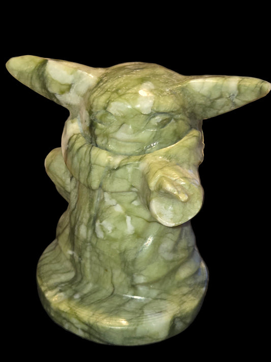 Grogu carving moss agate