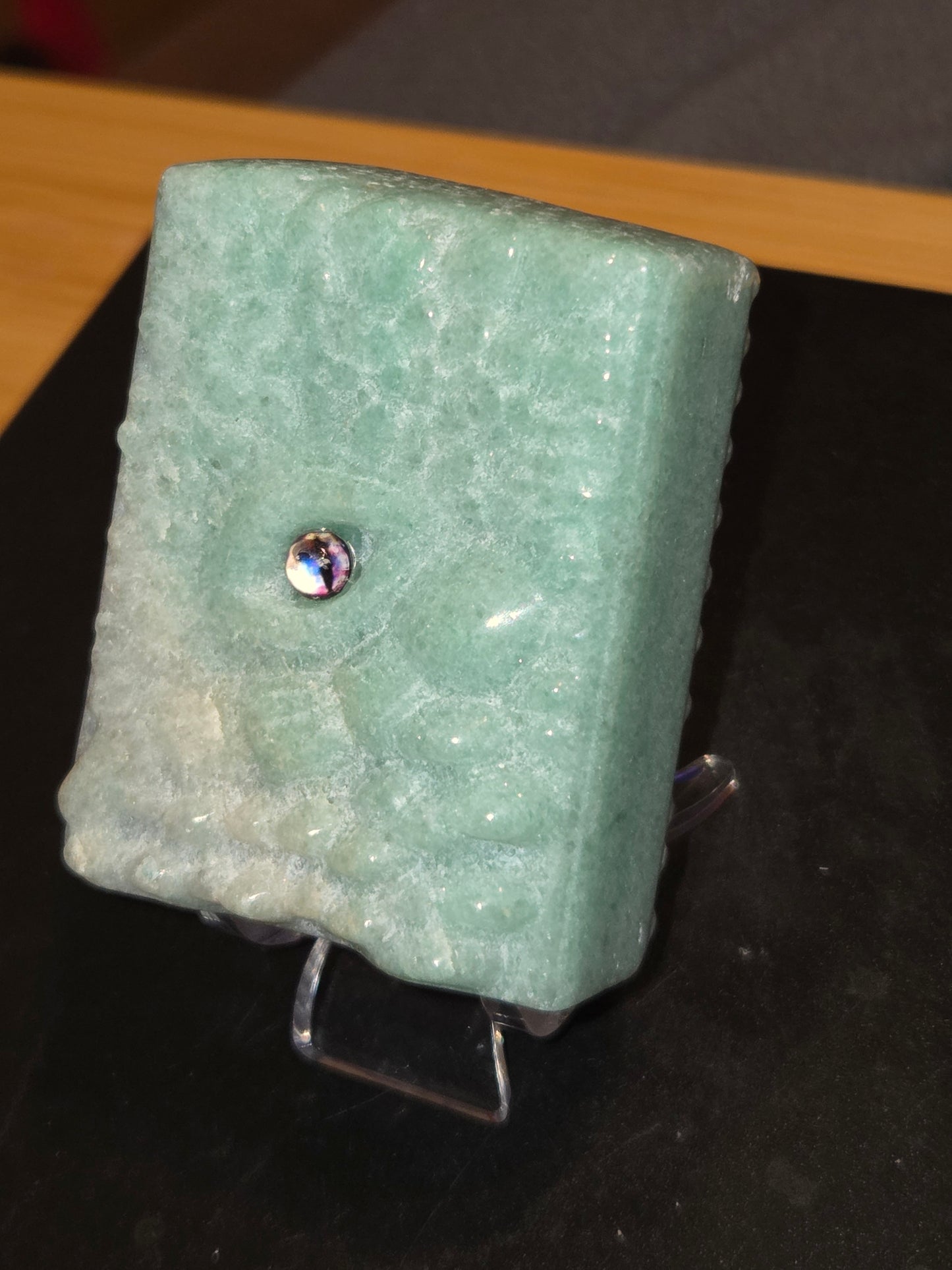 Amazonite Dragon eye book carving
