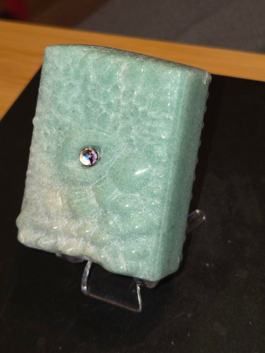 Amazonite Dragon eye book carving