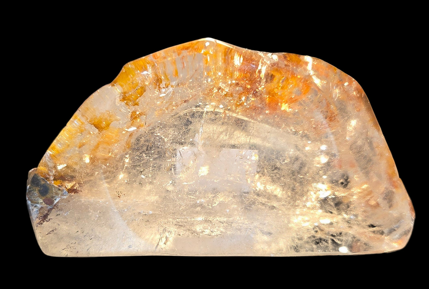 Clear quartz dish with inclusions