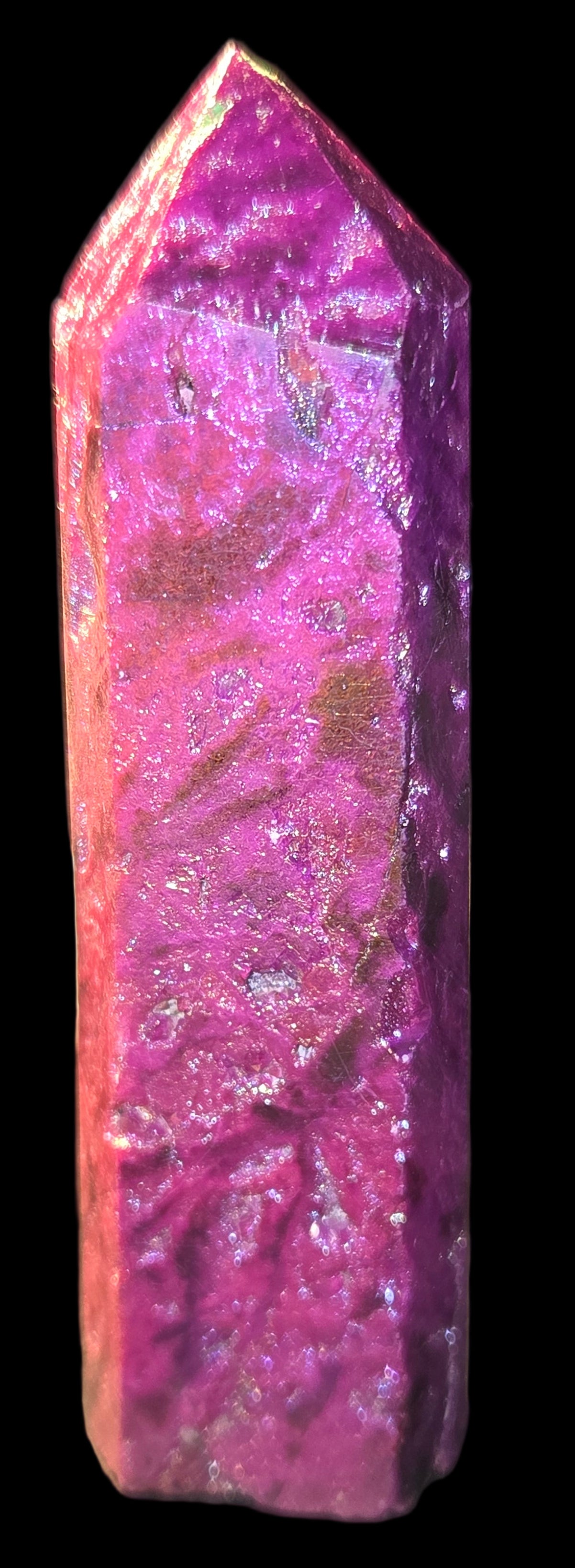 Purple aura quartz crystal